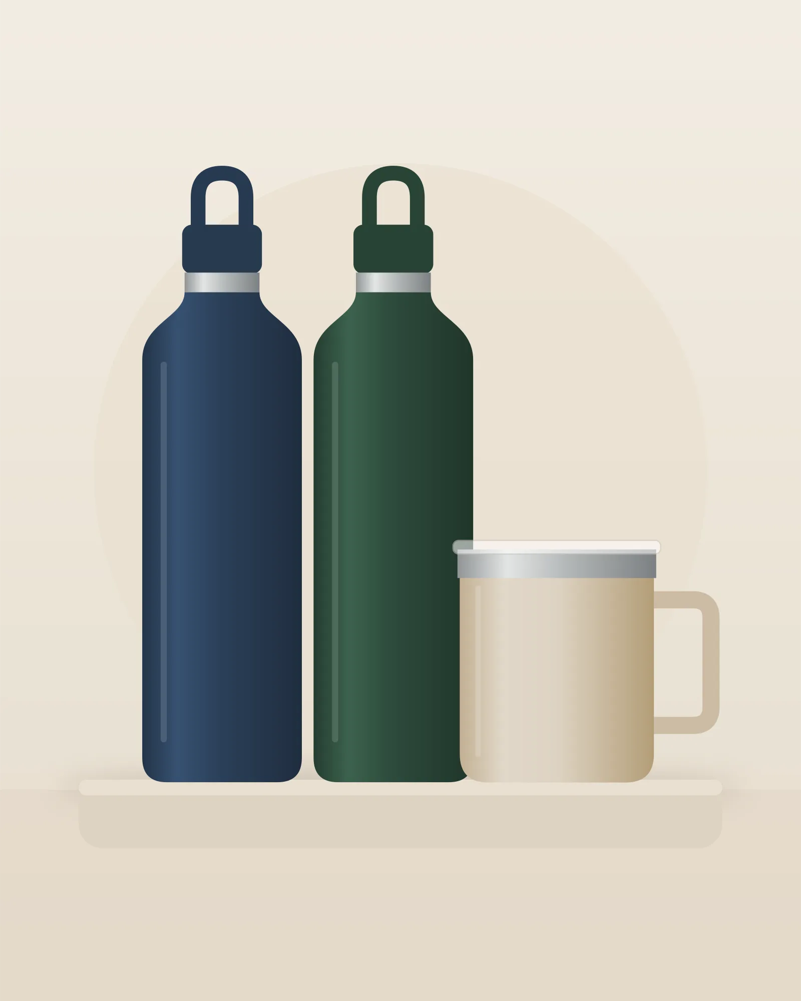Illustration af Fjella-flasker og krus.
